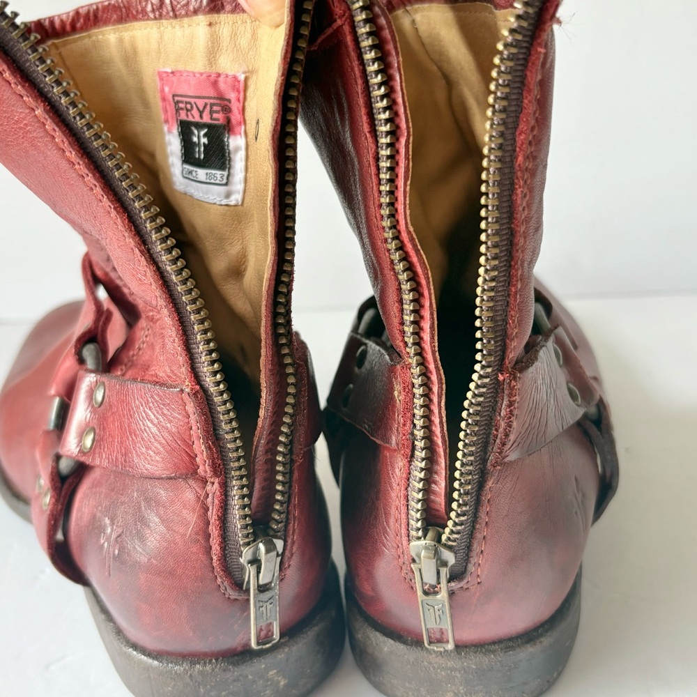 Frye Red Leather Phillip Harness Ankle Boots - Picture 7 of 9